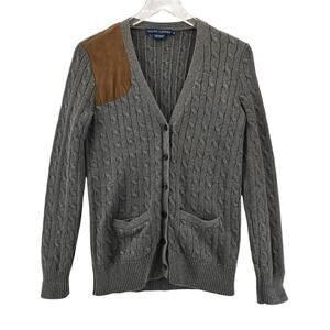 Vintage Ralph Lauren Cardigan Sweater Women Medium Small Gray Cable Knit Western